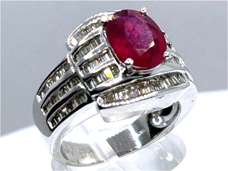 4.27ct Ruby & Diamond Ring in 14K White Gold