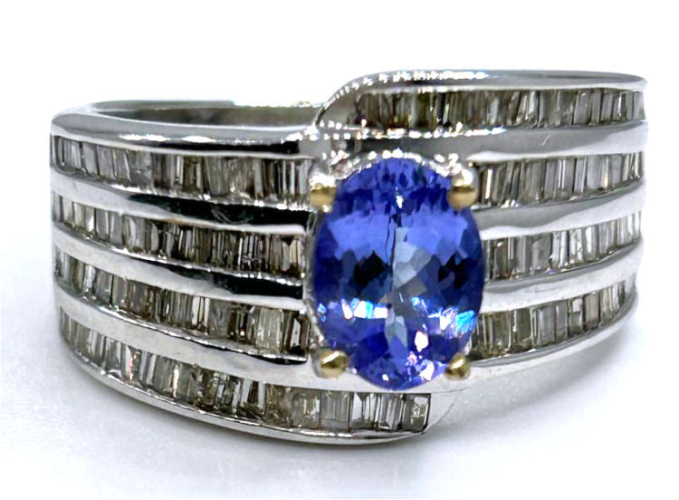 2.04ct Tanzanite & Diamond Ring in 18K White Gold - Baguette Shape