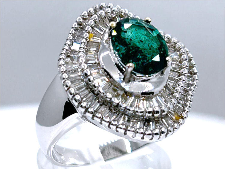 2.46ct Emerald & Diamond Ring in 14K White Gold