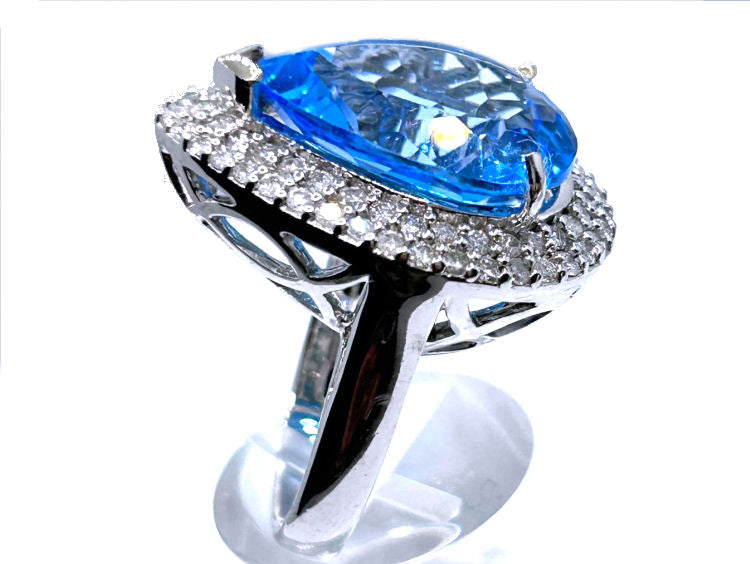 15.10ct Swiss Blue Topaz & Diamond Ring in 14K White Gold