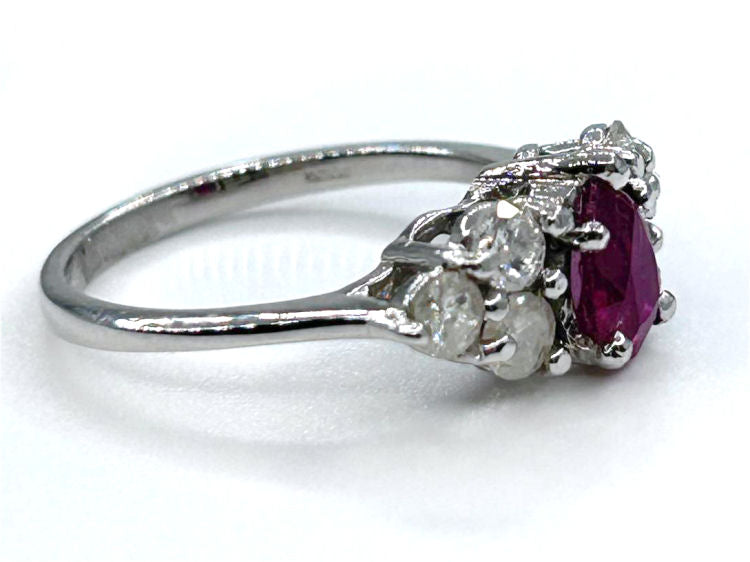 1.73ct Ruby & Diamond Cluster Ring in 14K White Gold