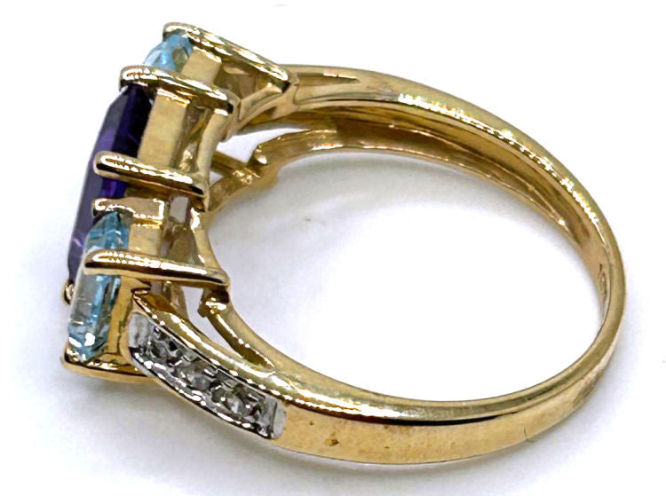 2.76ct Amethyst, Topaz & Diamond Ring in 10K Yellow Gold