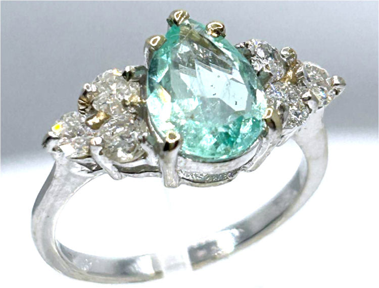 1.80ct Colombian Emerald & Diamond Cluster Ring in 14K White Gold