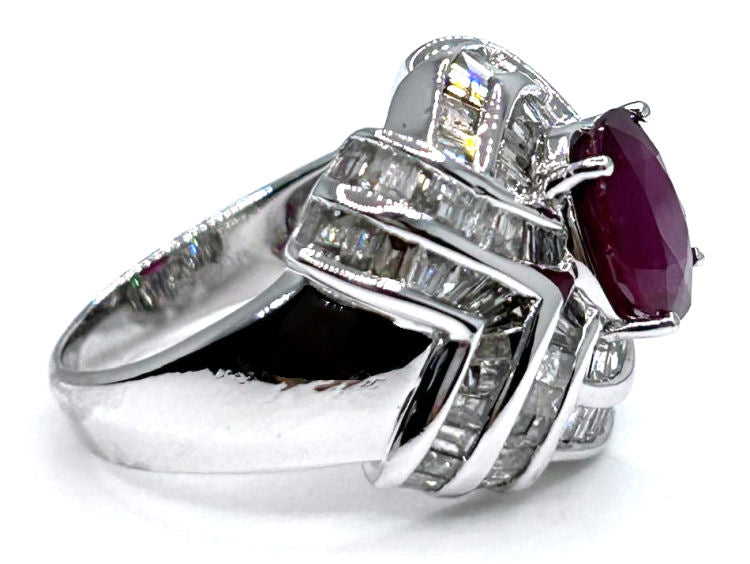 4.41ct Ruby & Diamond Ring in 18K White Gold