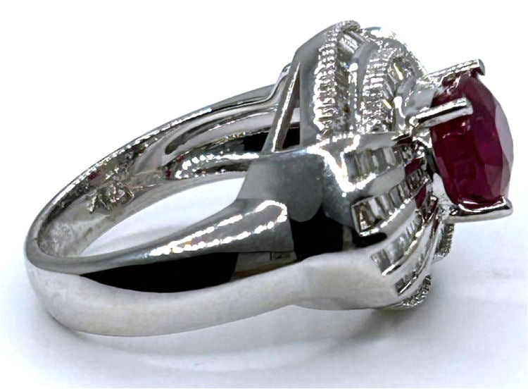 3.18ct Ruby & Diamond Cluster Ring in 14K White Gold