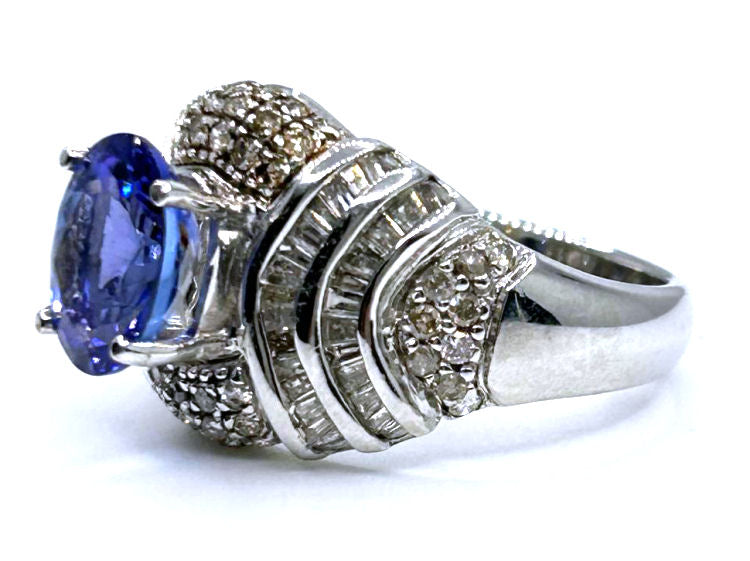 4.41ct Tanzanite & Diamond Ring in 14K White Gold - Baguette Shape