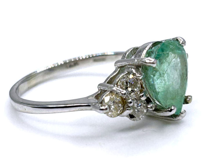 3.60ct Colombian Emerald & Diamond Cluster Ring in 14K White Gold