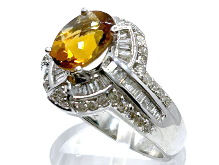 2.41ct Citrine & Diamond Ring in 14K White Gold