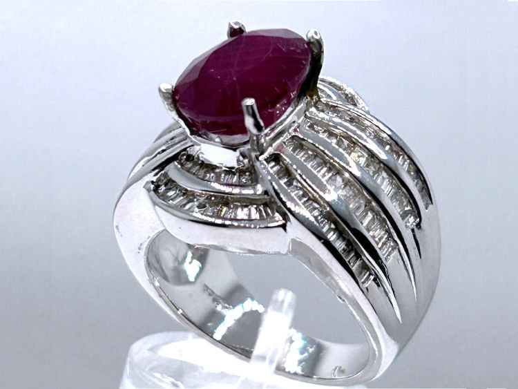 4.30ct Ruby & Diamond Ring in 14K White Gold