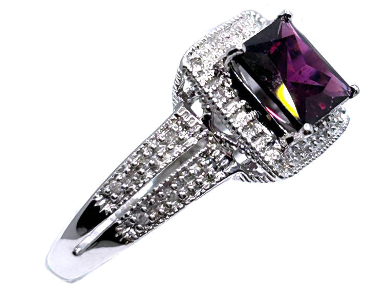 1.65ct Rhodolite Garnet &Diamond Ring in 10K White Gold