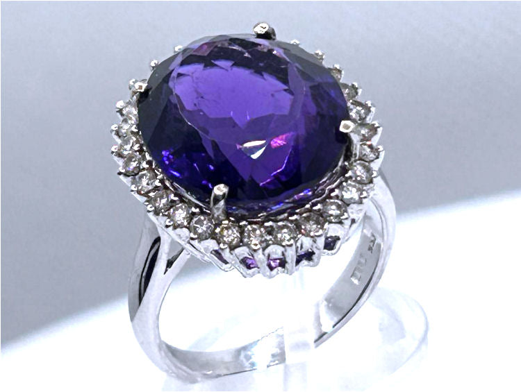 7.49ct Amethyst and Diamond Ring in 14k White Gold