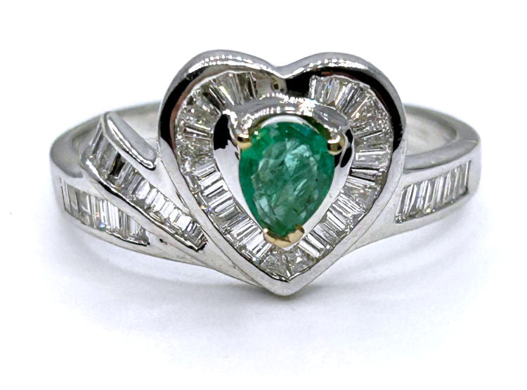 0.74ct Colombian Emerald & Diamond Diamond Ring in 18k White Gold