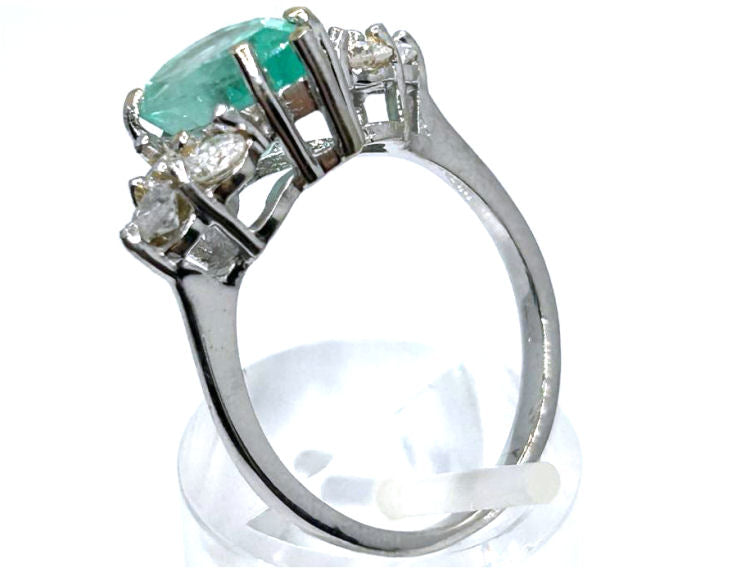 2.93ct Colombian Emerald & Diamond Cluster Ring in 14K White Gold