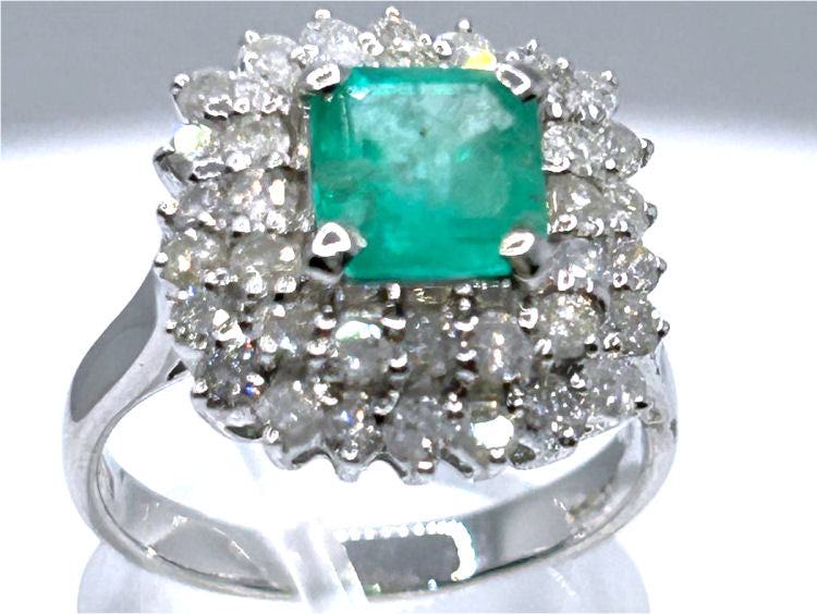 2.40ct Emerald & Diamond Ring in 18K White Gold