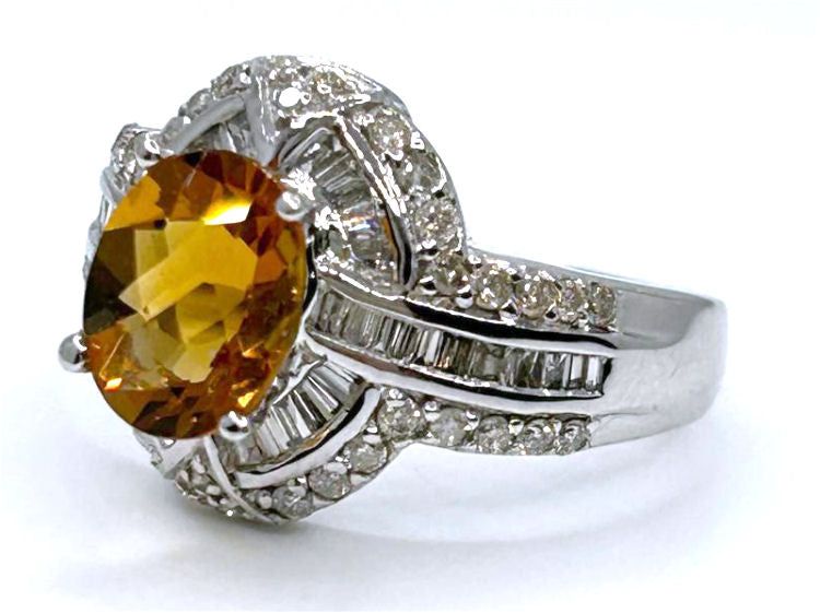 2.41ct Citrine & Diamond Ring in 14K White Gold