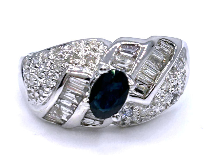 1.38 Ct Diamond Blue Sapphire Ring in 18k White Gold
