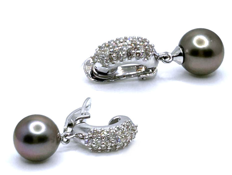0.60ct Tahitian Pearls & Diamond Drop Earrings in 18K White Gold