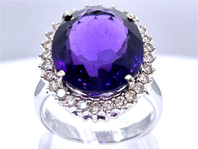 7.49ct Amethyst and Diamond Ring in 14k White Gold