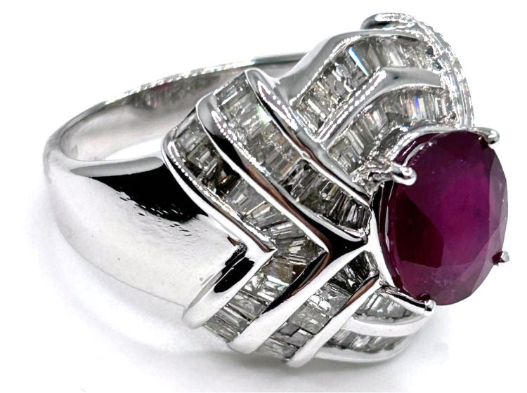 4.41ct Ruby & Diamond Ring in 18K White Gold