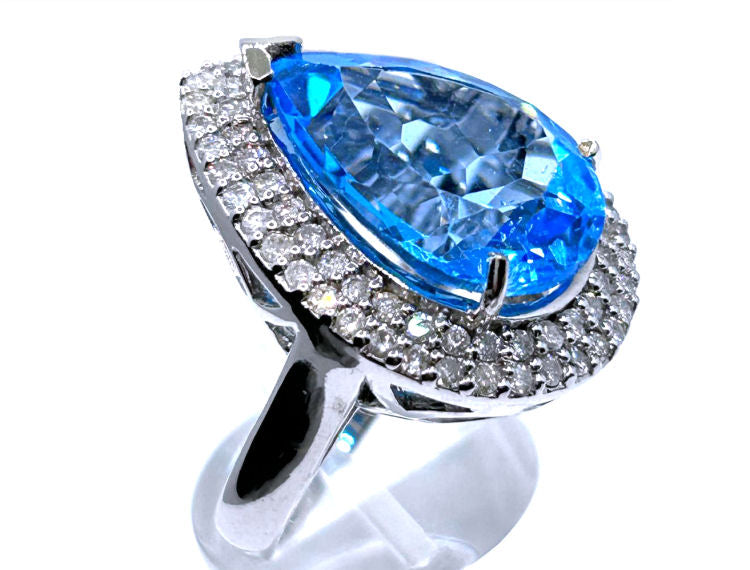 15.10ct Swiss Blue Topaz & Diamond Ring in 14K White Gold