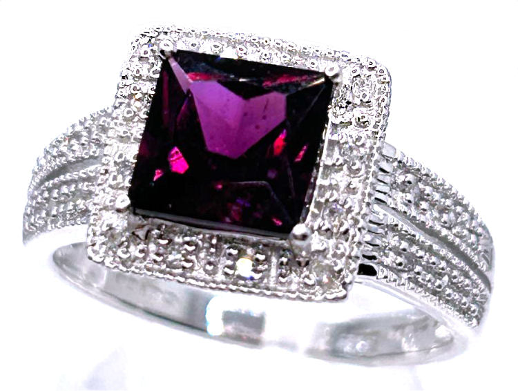 1.65ct Rhodolite Garnet &Diamond Ring in 10K White Gold