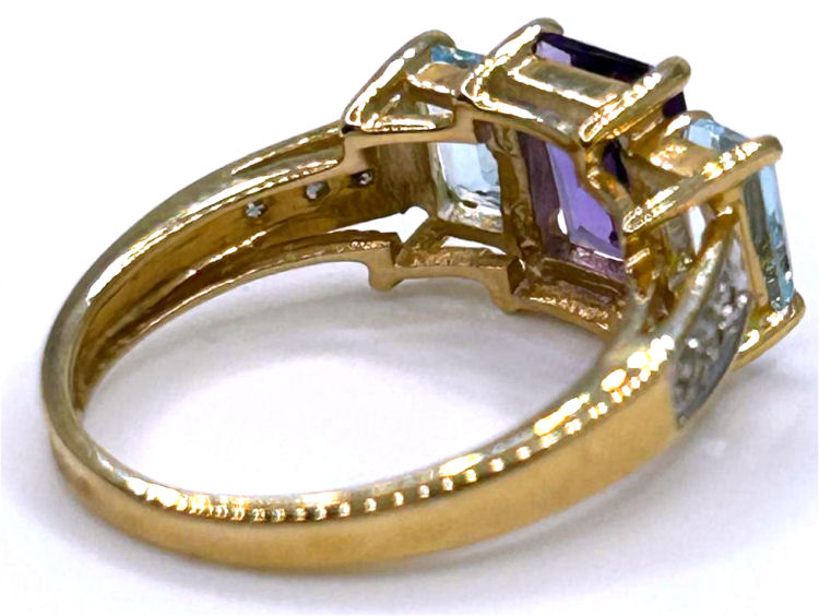 2.76ct Amethyst, Topaz & Diamond Ring in 10K Yellow Gold