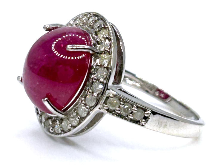 10.25ct Ruby & Diamond Ring in 14k White Gold