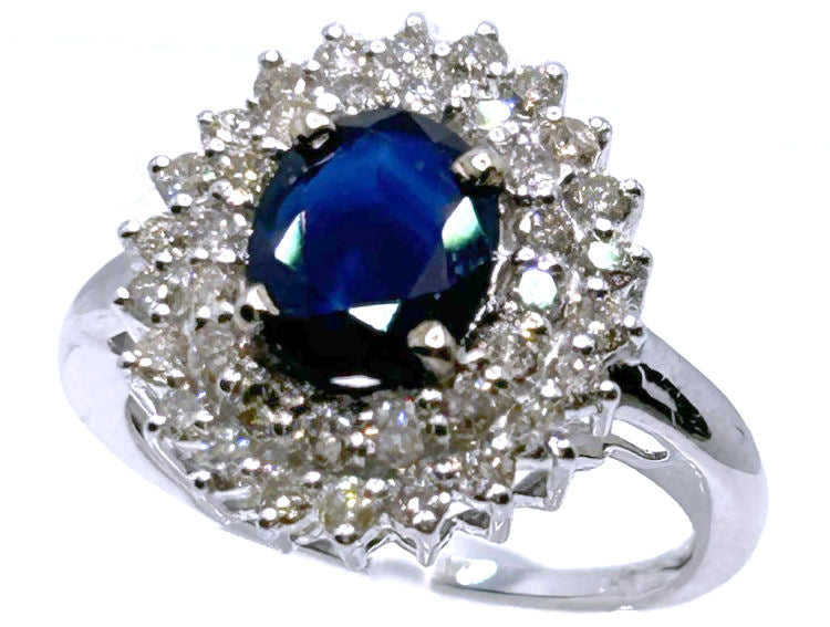 2.60 ctw Diamond and Sapphire Set in 18K White Gold Ring