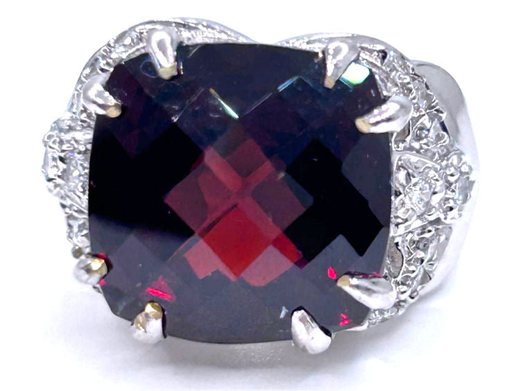 12.56ct Rhodolite & Diamond Ring in 14K White Gold