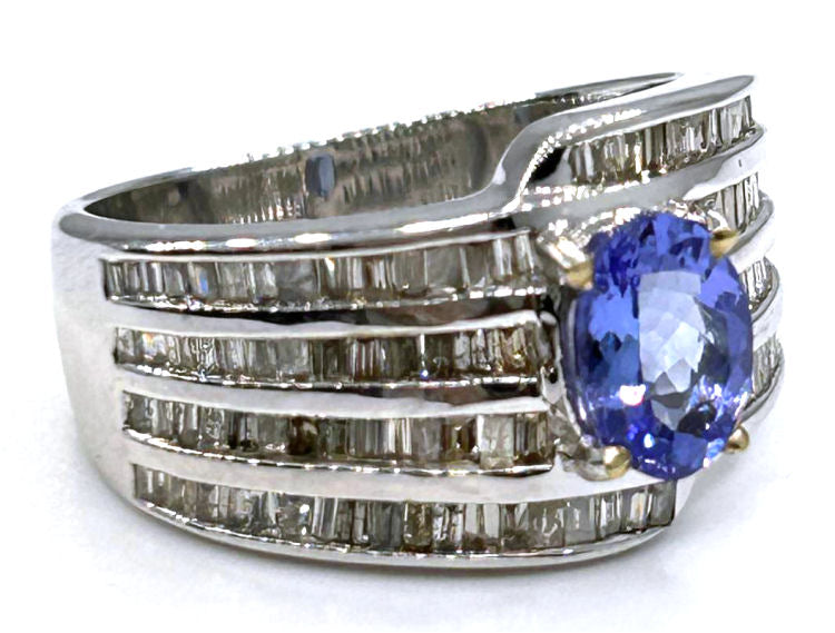 2.04ct Tanzanite & Diamond Ring in 18K White Gold - Baguette Shape