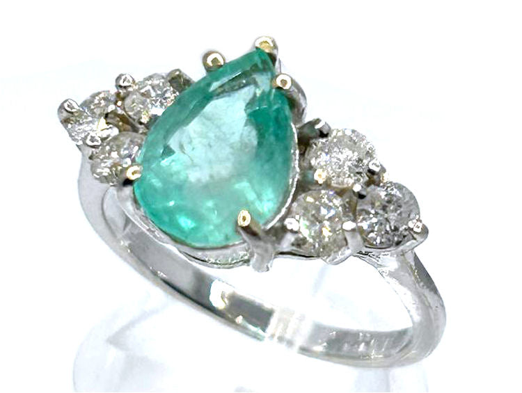 2.93ct Colombian Emerald & Diamond Cluster Ring in 14K White Gold