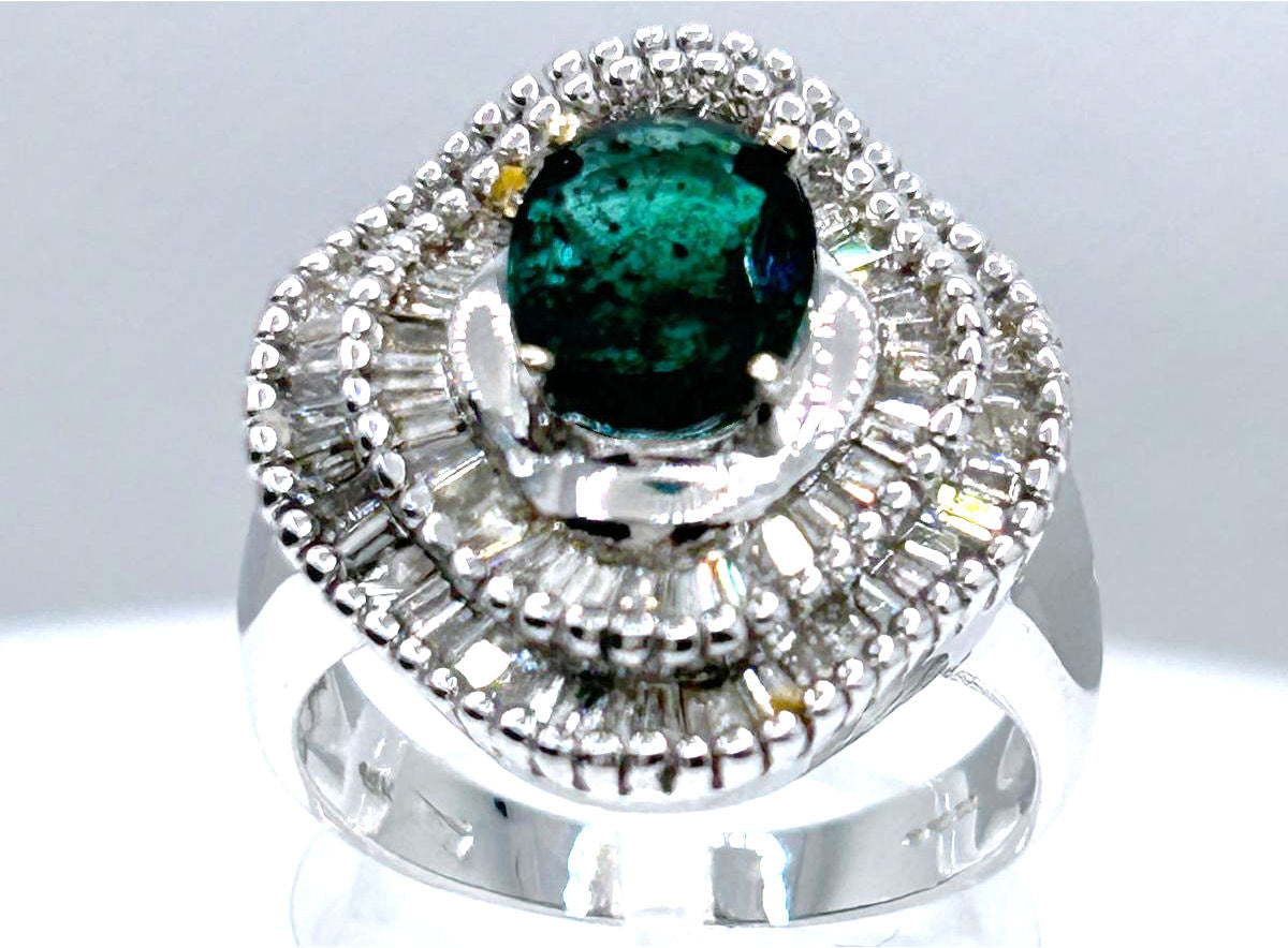 2.46ct Emerald & Diamond Ring in 14K White Gold