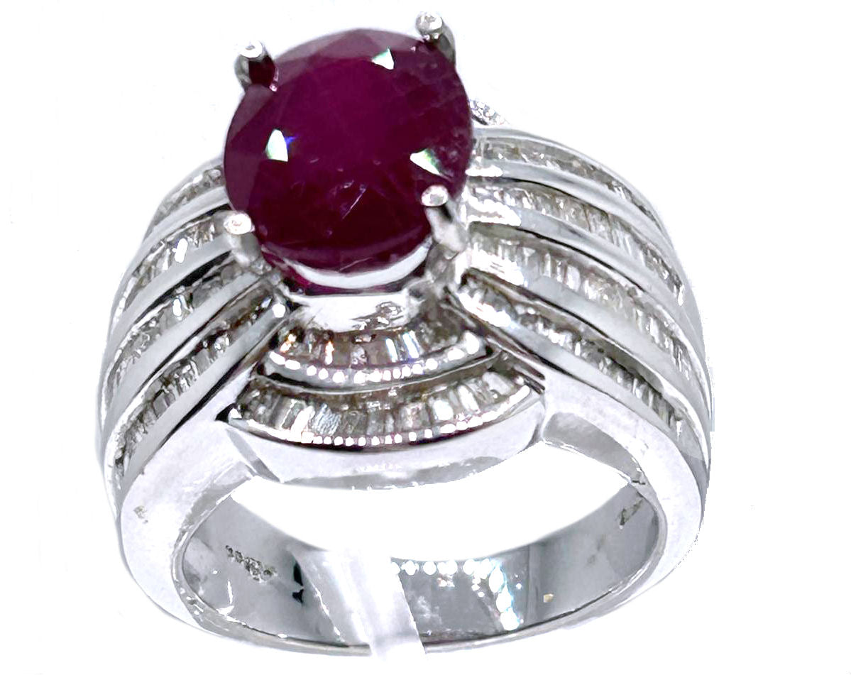 4.30ct Ruby & Diamond Ring in 14K White Gold