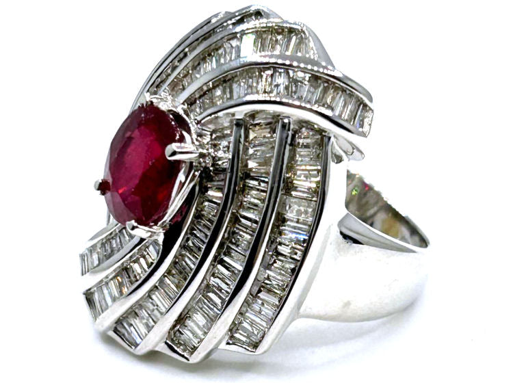 4.29ct Ruby and Diamond Set in 14K White Gold Ring
