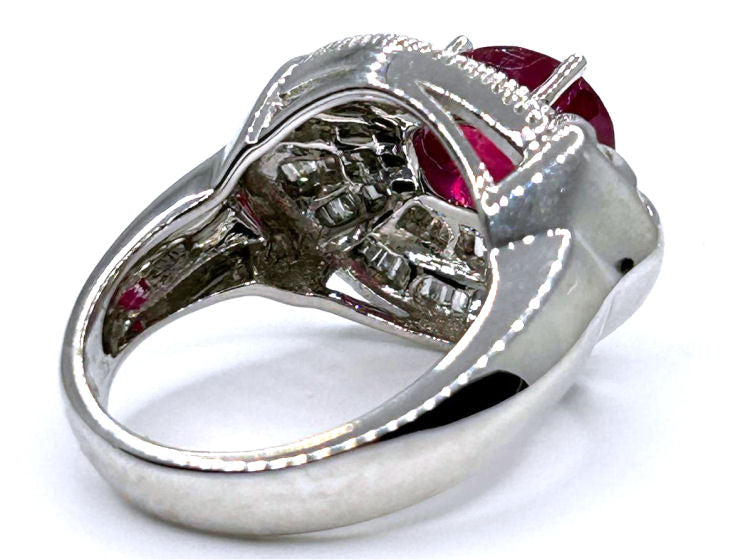 3.18ct Ruby & Diamond Cluster Ring in 14K White Gold