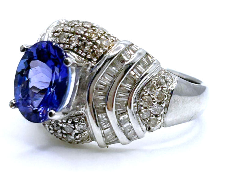 4.41ct Tanzanite & Diamond Ring in 14K White Gold - Baguette Shape