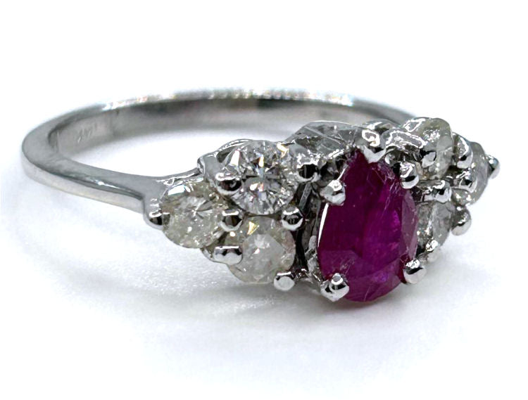 1.73ct Ruby & Diamond Cluster Ring in 14K White Gold