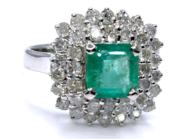 2.40ct Emerald & Diamond Ring in 18K White Gold