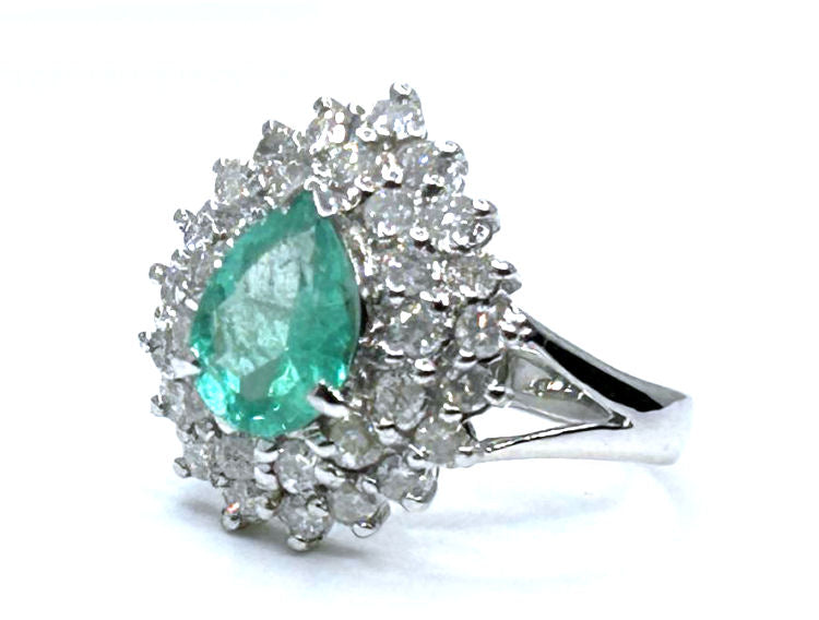 Striking 1.99ct Diamond & Emerald 18K White Gold Ring
