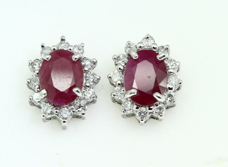 2.50ct Ruby & Diamond Earrings in 14K White Gold