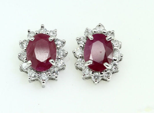 2.50ct Ruby & Diamond Earrings in 14K White Gold