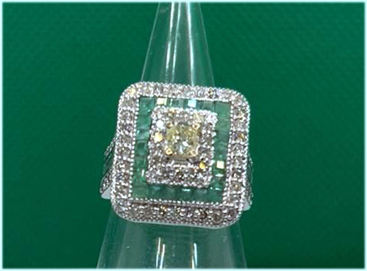 2.96ctw Diamond and Emerald Set in 18K White Gold Ring