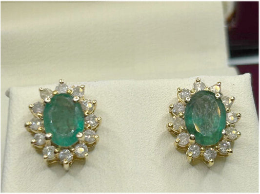 2.50ct Emerald & Diamond Earrings in 14K Yellow Gold