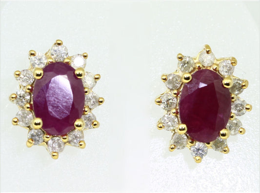 2.50ct Ruby & Diamond Earrings in 14K Yellow Gold