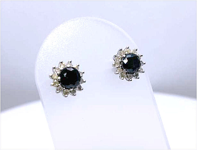 2.00ct Black & White Diamond Earrings in 14K White Gold