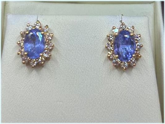 2.50ct Tanzanite & Diamond Earrings in 14K Yellow Gold