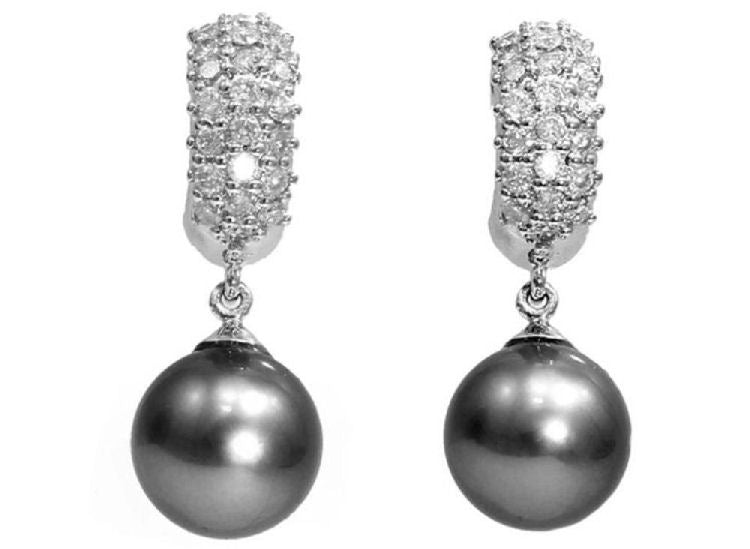 0.60ct Tahitian Pearls & Diamond Drop Earrings in 18K White Gold