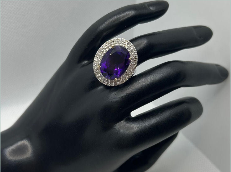 10.55ctw Diamond and Amethyst Set in 18K White Gold Ring