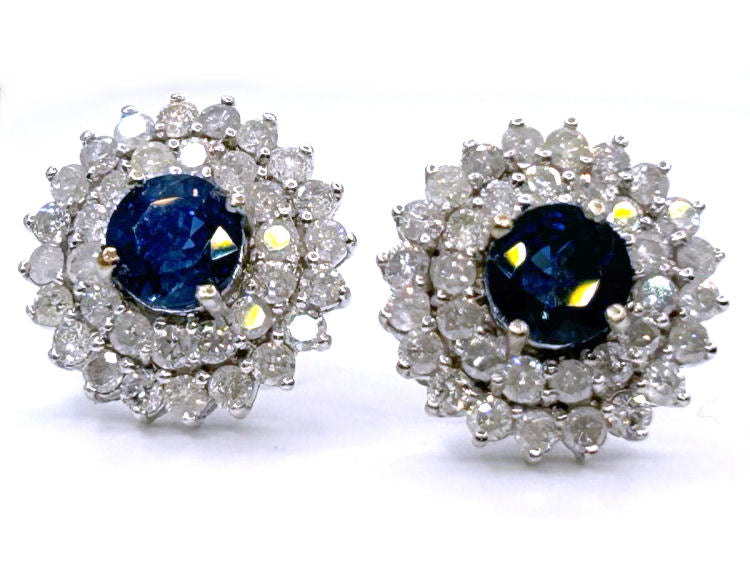 5.98ct Ceylon Sapphire & Diamond Earrings in 12K White Gold