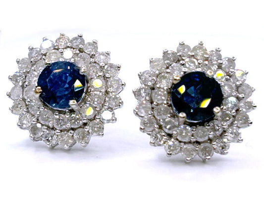 5.98ct Ceylon Sapphire & Diamond Earrings in 12K White Gold
